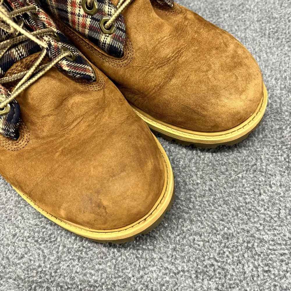 Timberland Boots Boys 6 Brown Plaid Leather Shoes Hiking‎ Outdoors Youth 43942M